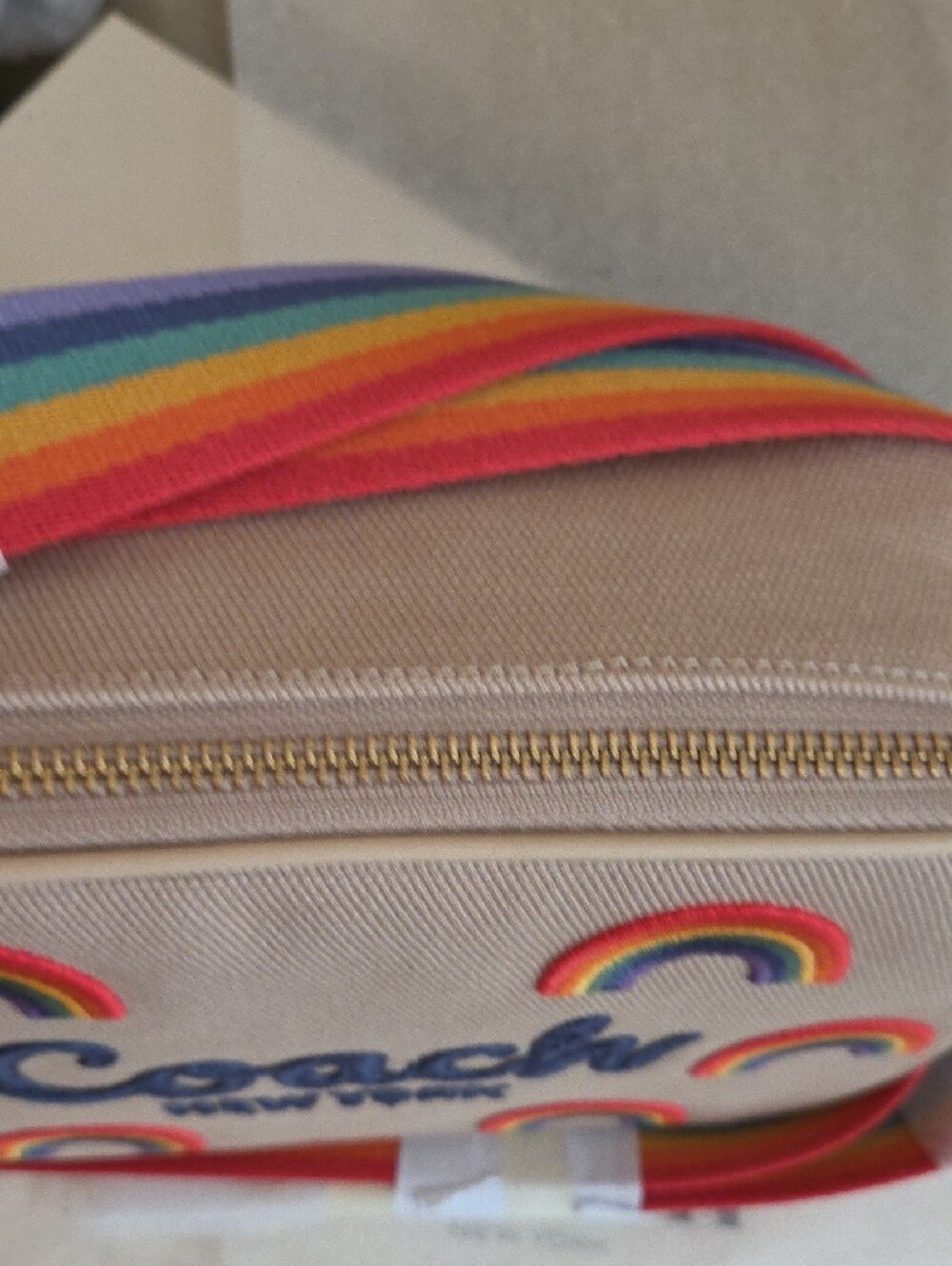NWT Coach THEO Camera Pride  Crossbody Bag - Beige with Multicolor Rainbows - Picture 6 of 13
